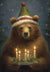 Bear with Christmas Hat Holding Candles Boxed Glitter Cards