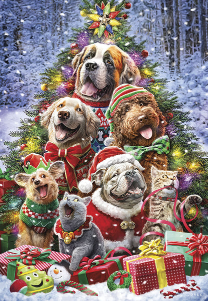 Good Cheer Dogs and Cats with Presents Christmas Card