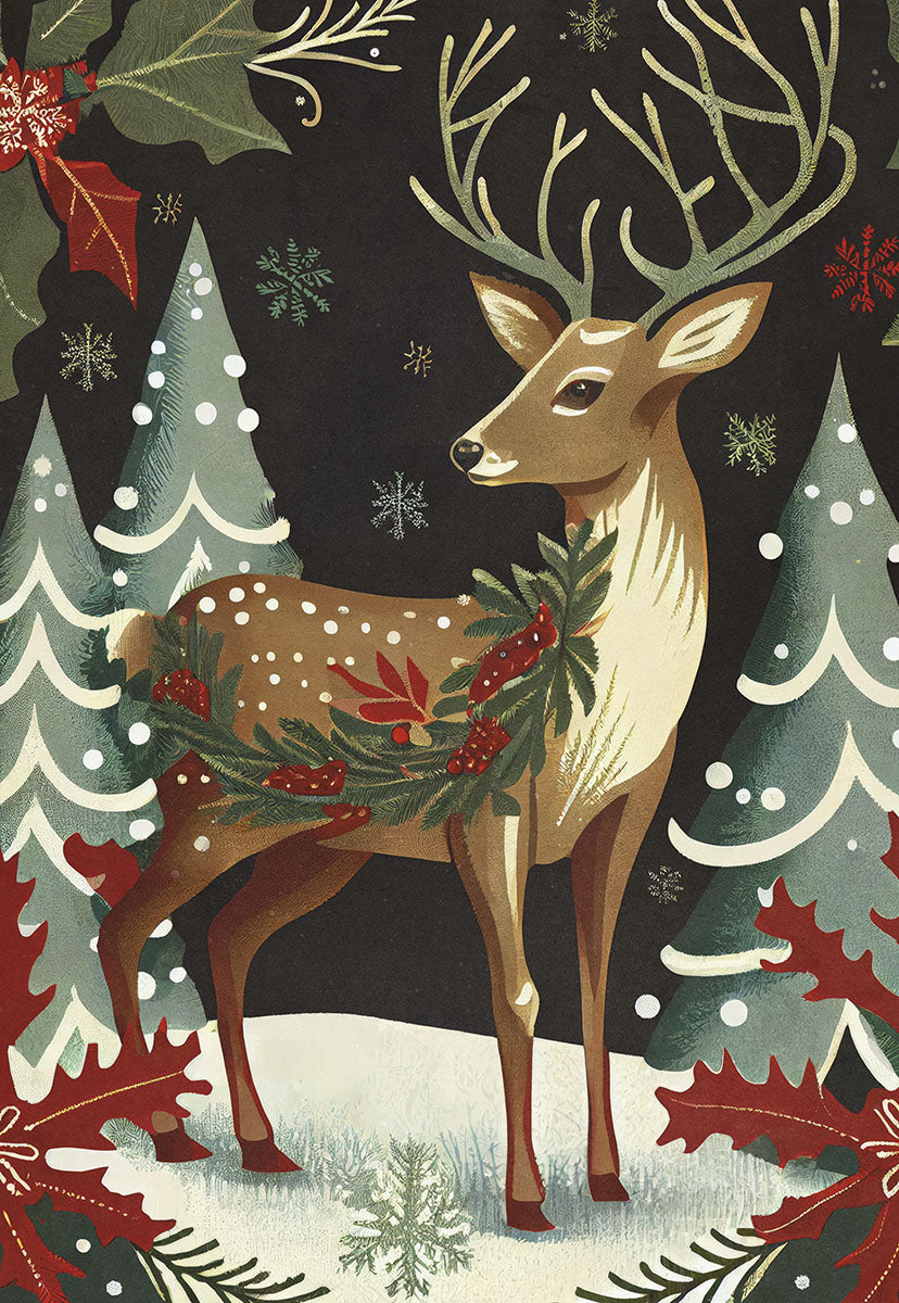 Retro Reindeer Standing in Snow Boxed Christmas Cards