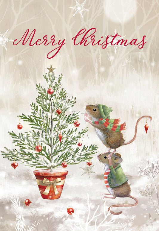 Merry Christmas Mice Decorating Tree Christmas Card