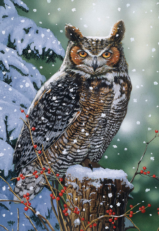 Perfectly Peaceful Christmas Owl on Branch Christmas Card