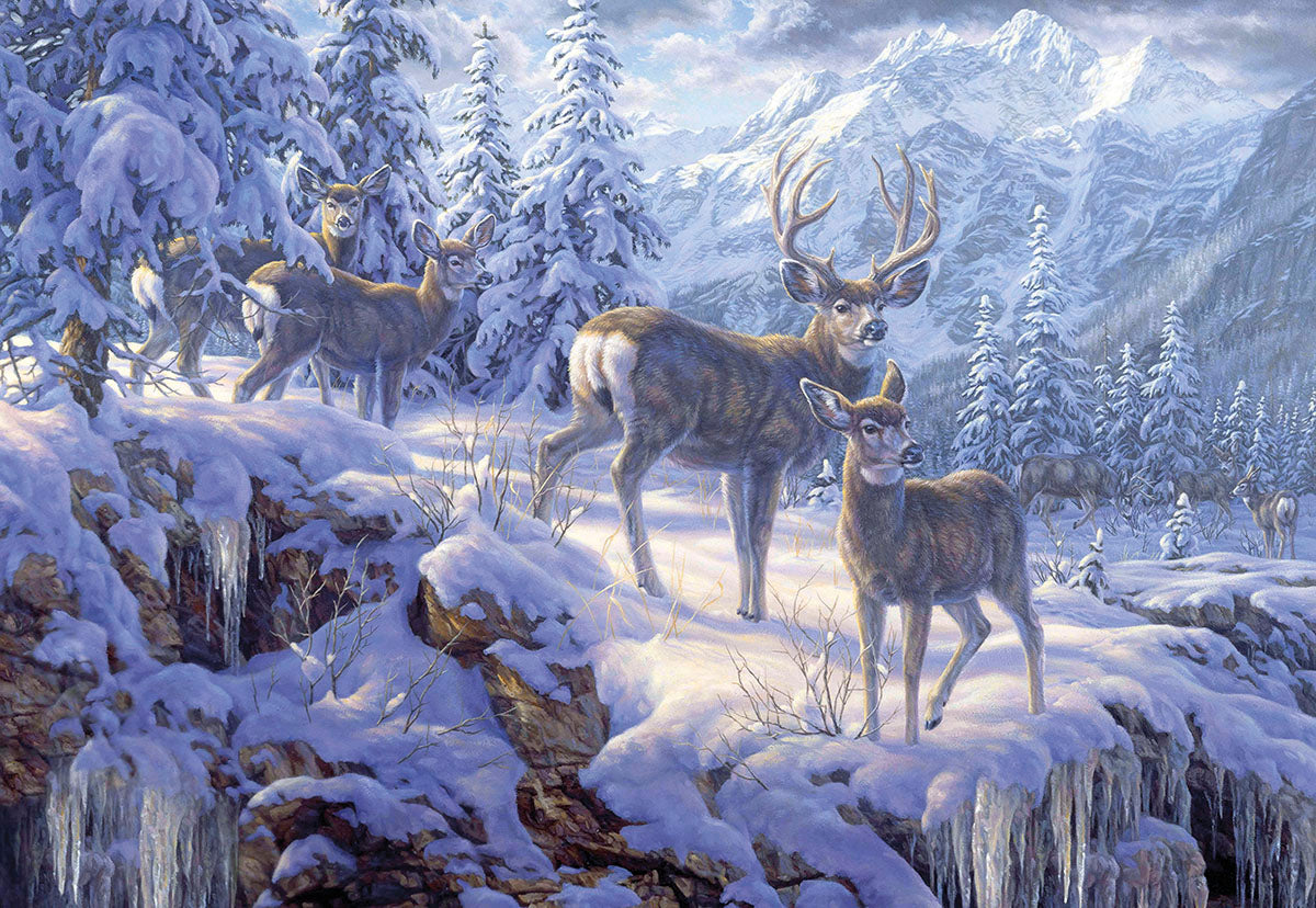 Gentle Peace Deer in Snowy Forest Christmas Card