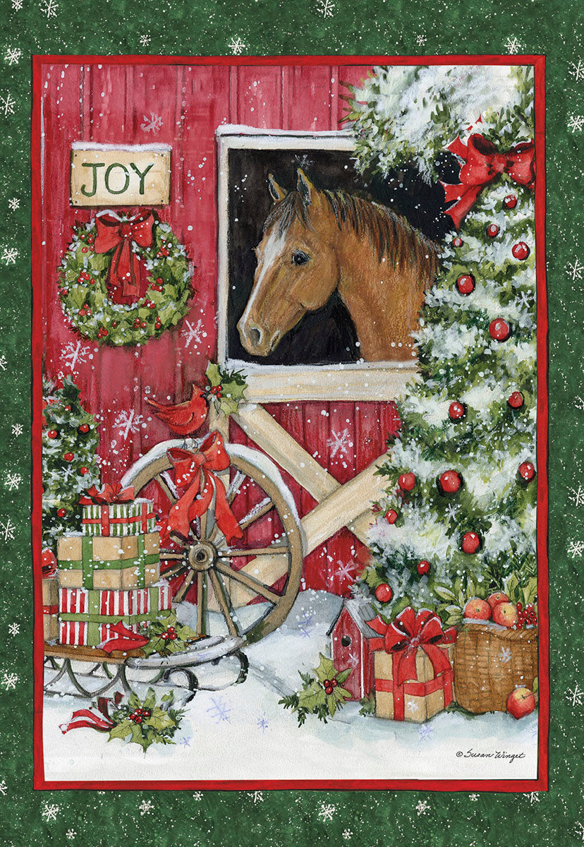 Friendly Greetings Horse in Decorated Barn Christmas Card