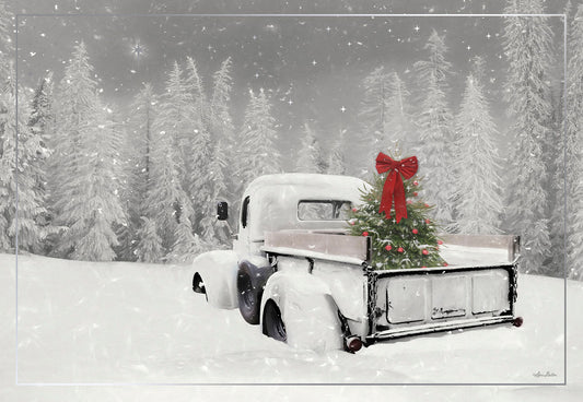 Snowy Vintage Truck with Tree in Bed Christmas Card