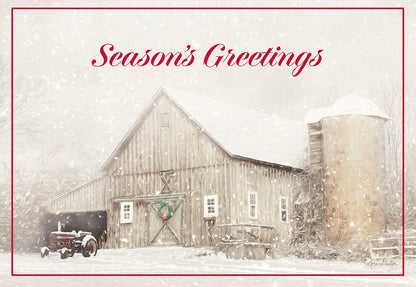 Season's Greetings Snowy Vintage Barn Christmas Card