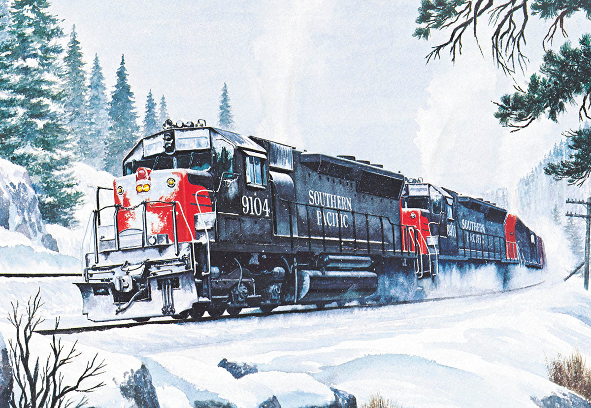 Train on Donner Pass Snowy Mountain Tracks Christmas Card