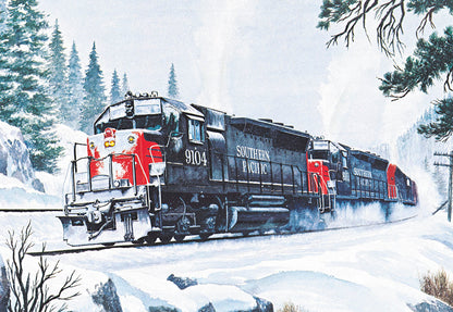 Train on Donner Pass Snowy Mountain Tracks Christmas Card