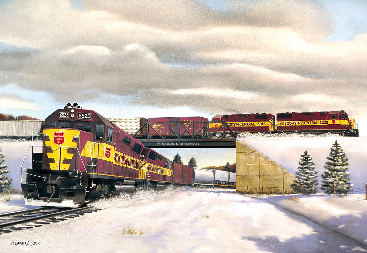 Wisconsin Central Trains Pass Snowy Tracks Christmas Card