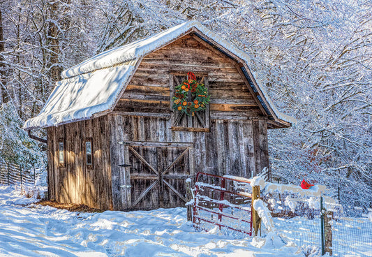 Peace on Earth Snowy Barn Christmas Card