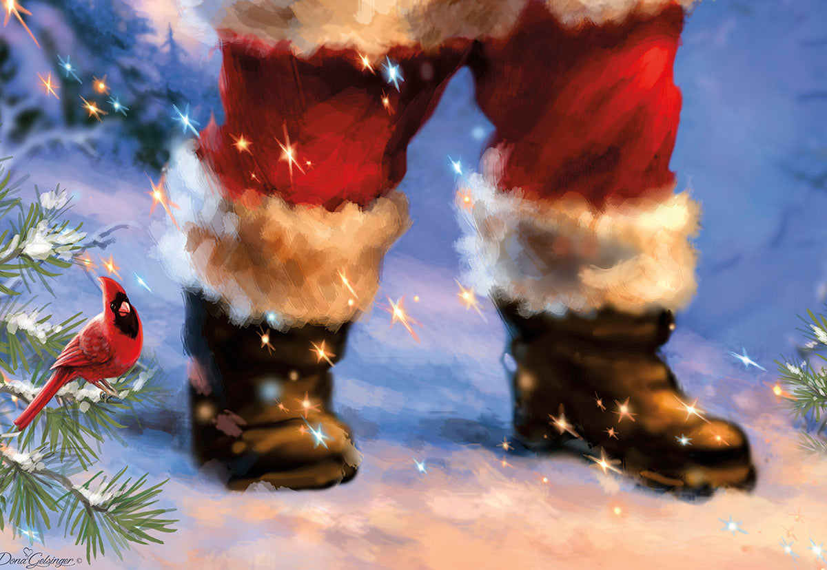 Santa Boots in Snowy Forest Christmas Card