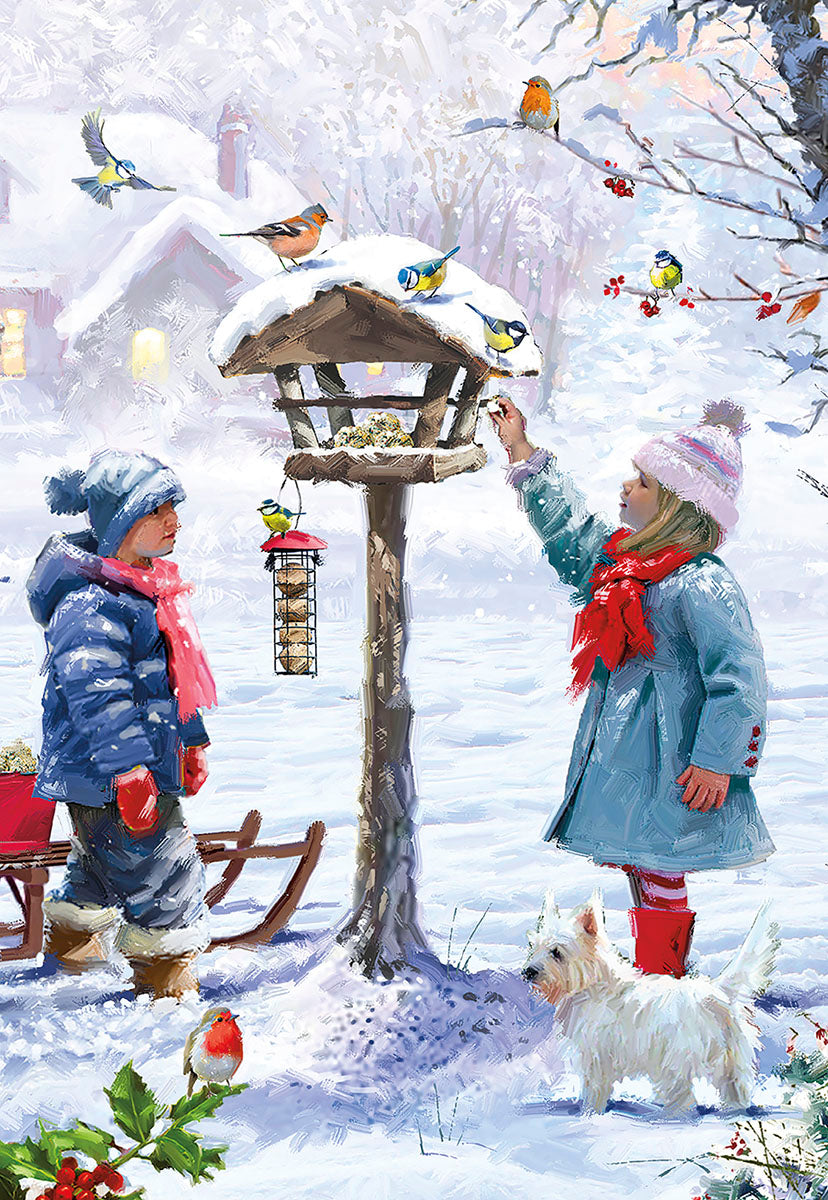 Joyful Christmas Children with Birdhouse Christmas Card