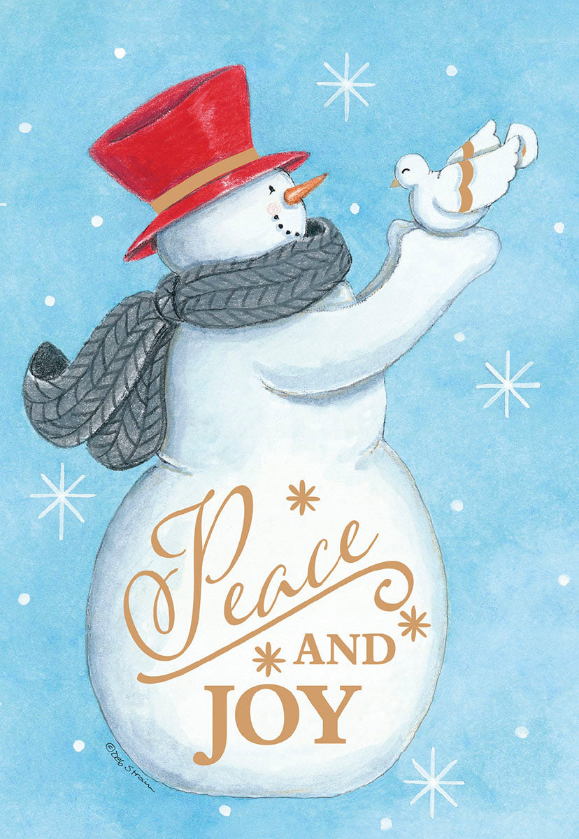 Peace and Joy Snowman Holding Dove Christmas Card