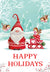 Happy Holidays Gnome Pulling Sled Christmas Card