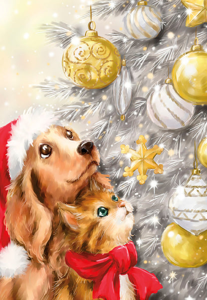 Shines with Joy Puppy and Kitten with Tree Christmas Card