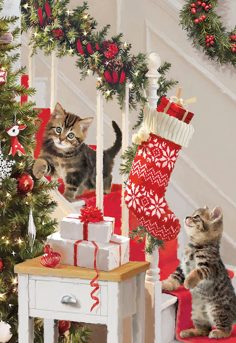 Wonderful Christmas Kittens on Stairs Christmas Card