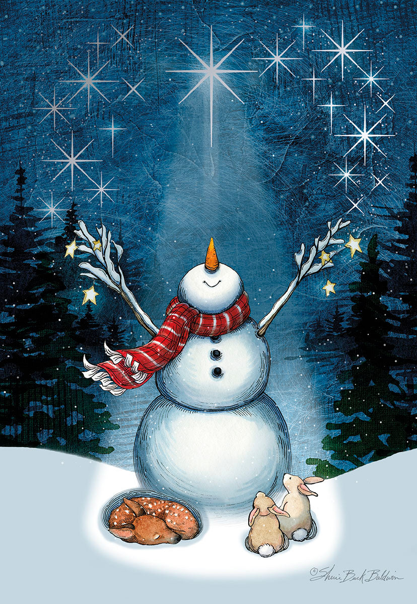 Christmas Blessings Snowman and Animals Christmas Card