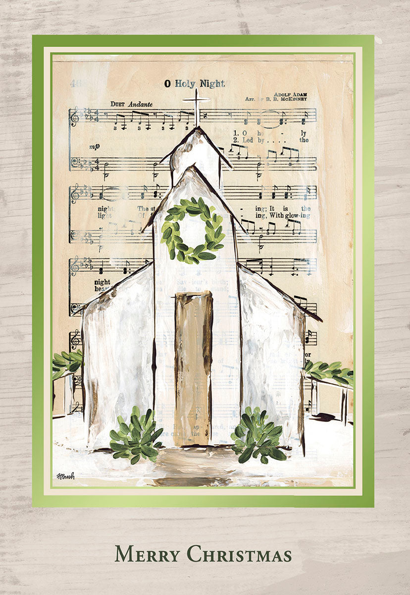 Merry Christmas Church Over Sheet Music Christmas Card