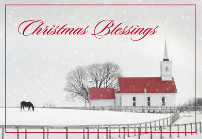 Christmas Blessings Snowy Pasture by Church Christmas Card