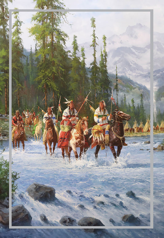 Braves Riding Through Stream Christmas Card Single