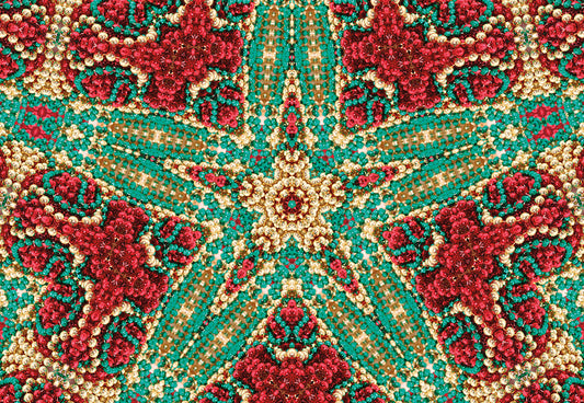 Gold, Red & Green Beaded Star Christmas Card Single