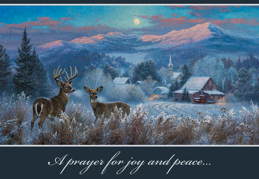 Deer Winter w/ Church In Background Christmas Card Single