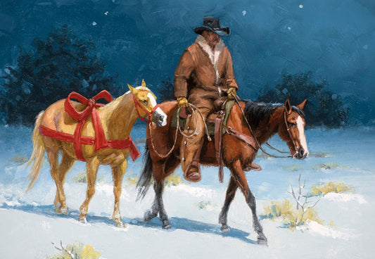 Cowboy Leading Horse Christmas Card Single
