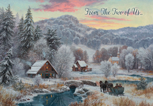 Couple In Horse Drawn Sleigh Christmas Card Single