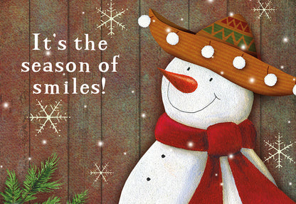 Smiling Snowman Wearing Sombrero Boxed Christmas Glitter Cards