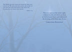 Inside of religious greeting card featuring John 1:14 scripture and 'Christmas Blessings' message on a serene blue backdrop, ideal for spiritual well wishes.
