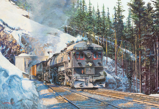 Train Coming Out of Tunnel Christmas Card Single
