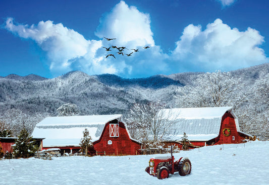 Abandoned Tractor In Farmyard Christmas Card Single