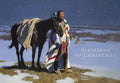 Greeting card featuring an oil painting by David Mann depicting a Native American man in traditional regalia standing next to his horse in a moonlit, snowy winter landscape under a star-filled sky, with text 'BLESSINGS OF CHRISTMAS'.