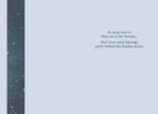 Inside of a holiday greeting card with light blue background and dark blue text: 'As many stars as there are in the heavens... that's how many blessings you're wished this holiday season.'