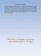 Inside of a greeting card with elegant red script text reading 'May Christmas bring happiness to your heart, and good health throughout the New Year.' against a soft blue gradient background.