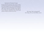 Interior of a holiday greeting card featuring a historical note about the Chesapeake & Ohio engine No. 204 and the text 'May hope, faith, and goodwill ride along with you this holiday season' on a soft, snowy background.