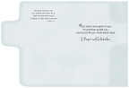 Inside view of a religious baptism greeting card with a light blue background. Features Bible verse 1 John 3:1 and a heartfelt message: 'May God's love grow in you, his promises guide you, and his joy fill you more each year. In Prayer and Celebration.' for a special child.