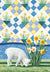 SHEEP GRAZING BY DAFFODILS AND QUILT