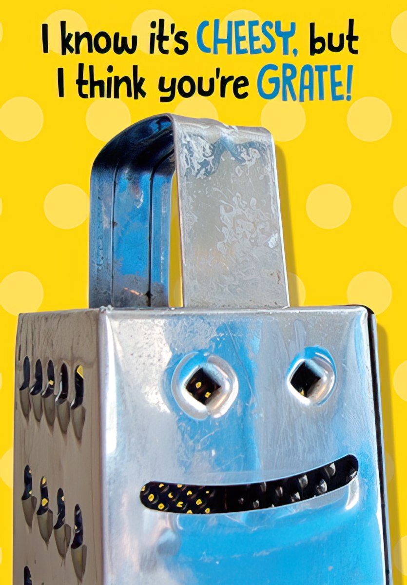 CHEESE GRATER SMILING WITH BLUE PAINT