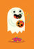 Ghost puts candy in mouth and it falls to the ground