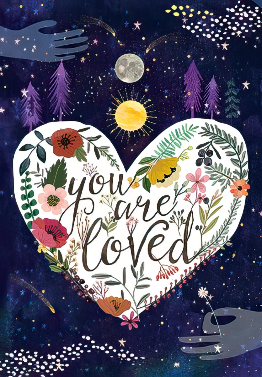 You Are Loved Floral Heart and Night Sky Friendship Card