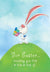 an easter bunny standing on top of a grassy hill holding easter eggs