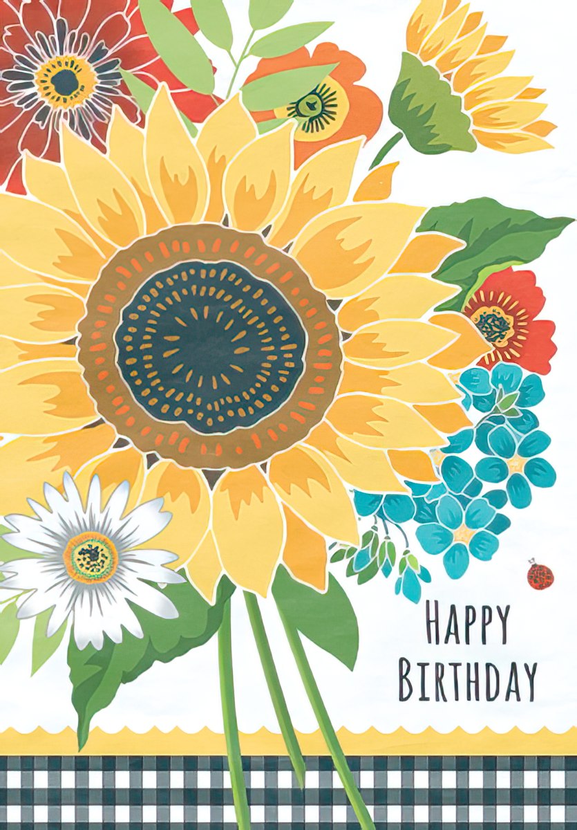 Front of a 'You Are My Sunshine' card, two sunflowers on a chalkboard background with whimsical chalk lettering.