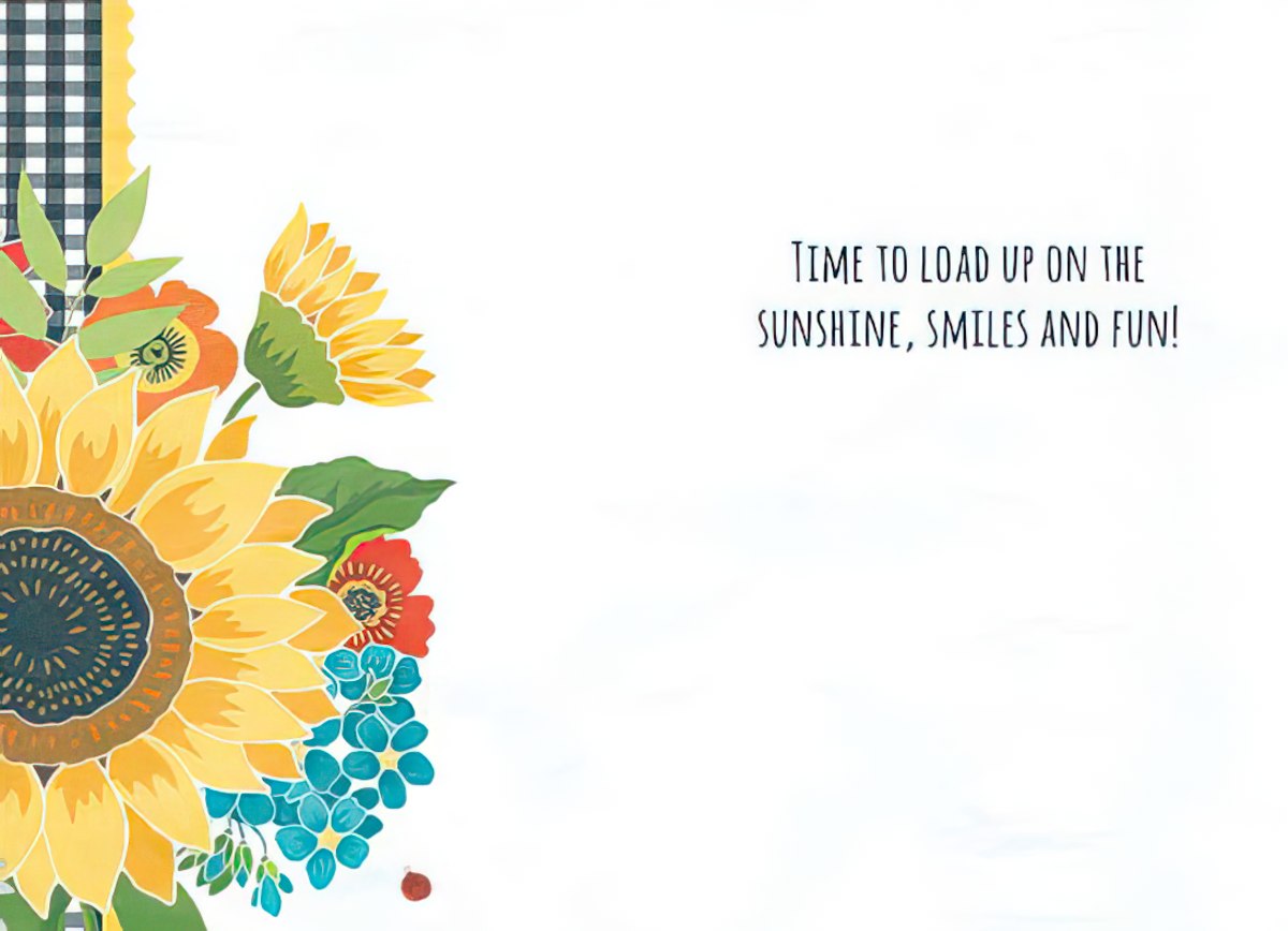 Inside of a 'You Are My Sunshine' card, light yellow with sunflowers and a charming message for a special person.