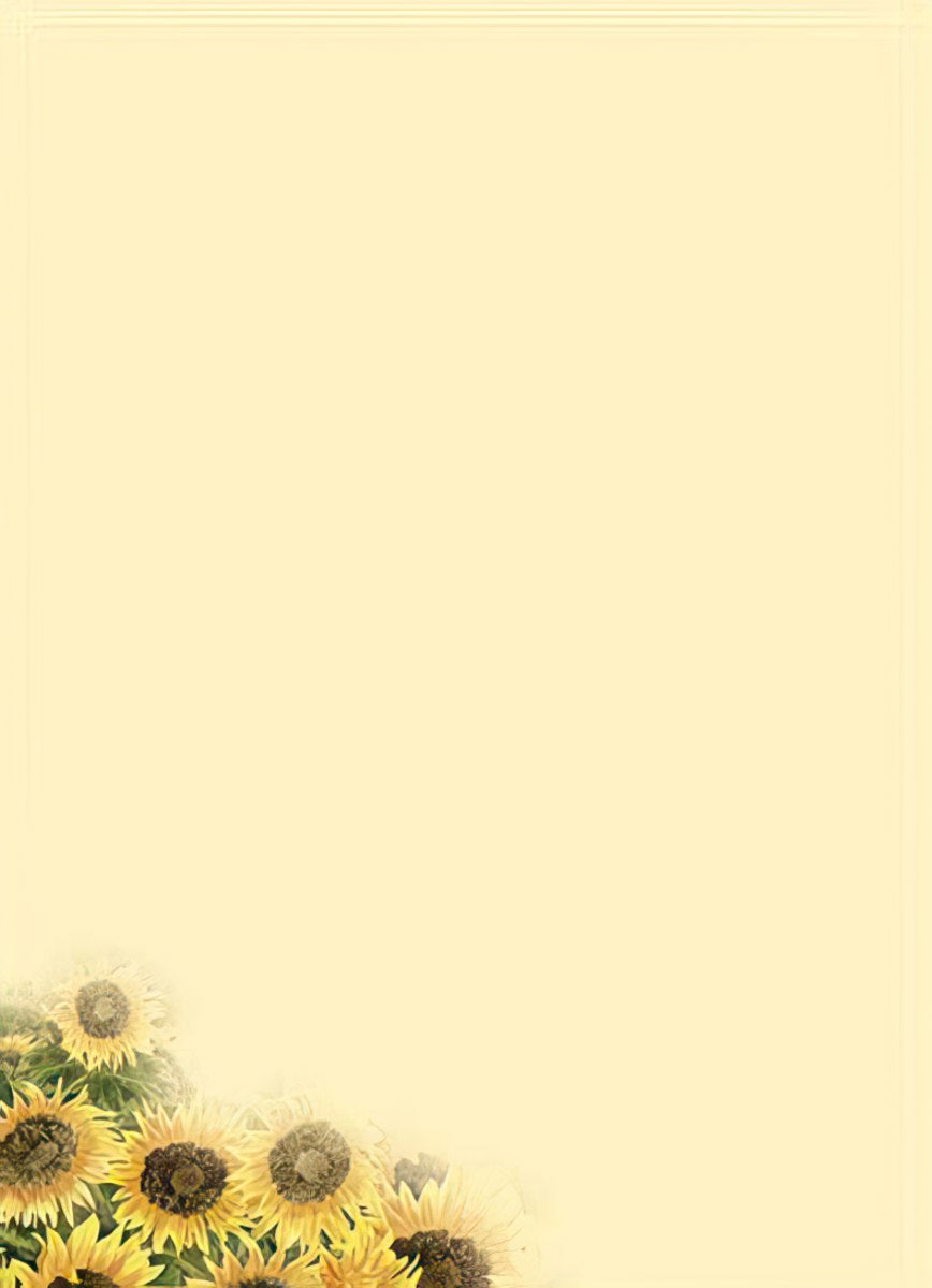 Inside of a sunflower field sunset card, plain light blue interior, perfect for personal messages.