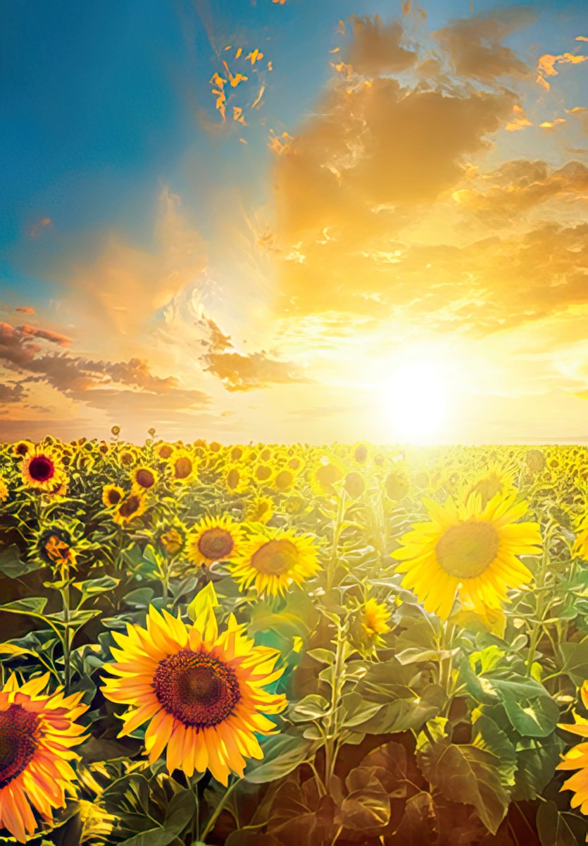 Front of a 'Sending you a smile today...' card, featuring a cheerful sunflower with a smiley face in its center.