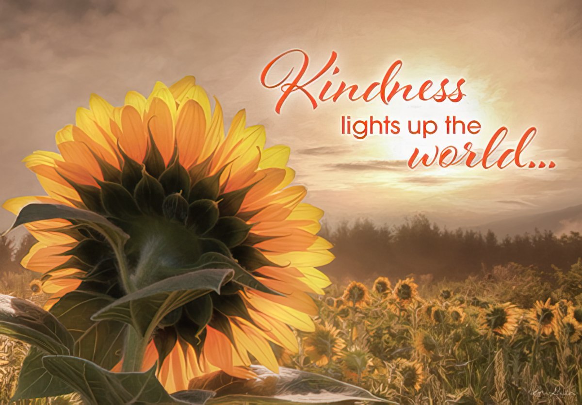 Front of a charming 'Thanks...' card, featuring two whimsical sunflowers, a hummingbird, and a ladybug.