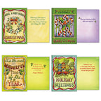 Assortment of four holiday cards displaying front and interior messages. Designs include a festive wreath 'Have a Very Merry', candy canes 'Merry Merry', 'Wonderful Time of the Year', and 'Holiday Greetings' with candles and gifts.