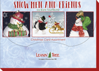 Box cover for 'Snowmen and Friends' holiday card assortment by Barb Tourtillotte, showing three distinct snowman and animal designs, by Leanin' Tree.
