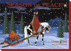 Front of a boxed 'Season of Peace' Christmas card assortment showing a person on a horse pulling a gift-filled sleigh through a snowy winter landscape.