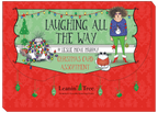 Cover of the 'Laughing All The Way' Christmas Card Assortment box by Leslie Moak Murray from Leanin' Tree, featuring whimsical characters and festive lights on a red and green background.